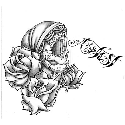 Gun n Roses Skull Drawing Design Water Transfer Temporary Tattoo(fake Tattoo) Stickers NO.11471